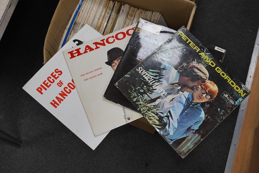 Two boxes of LP record albums, including some compilations, comedy, etc., artists include; Adam Faith, Gino Washington, Joe Cocker, the Goons, Spike Milligan, Che Atkins, Duane Eddy, Floyd Cramer, the Shadows, etc. Condi